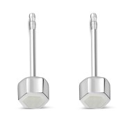  Tiny Mother of Pearl Hexagon Silver Stud Earrings, e372